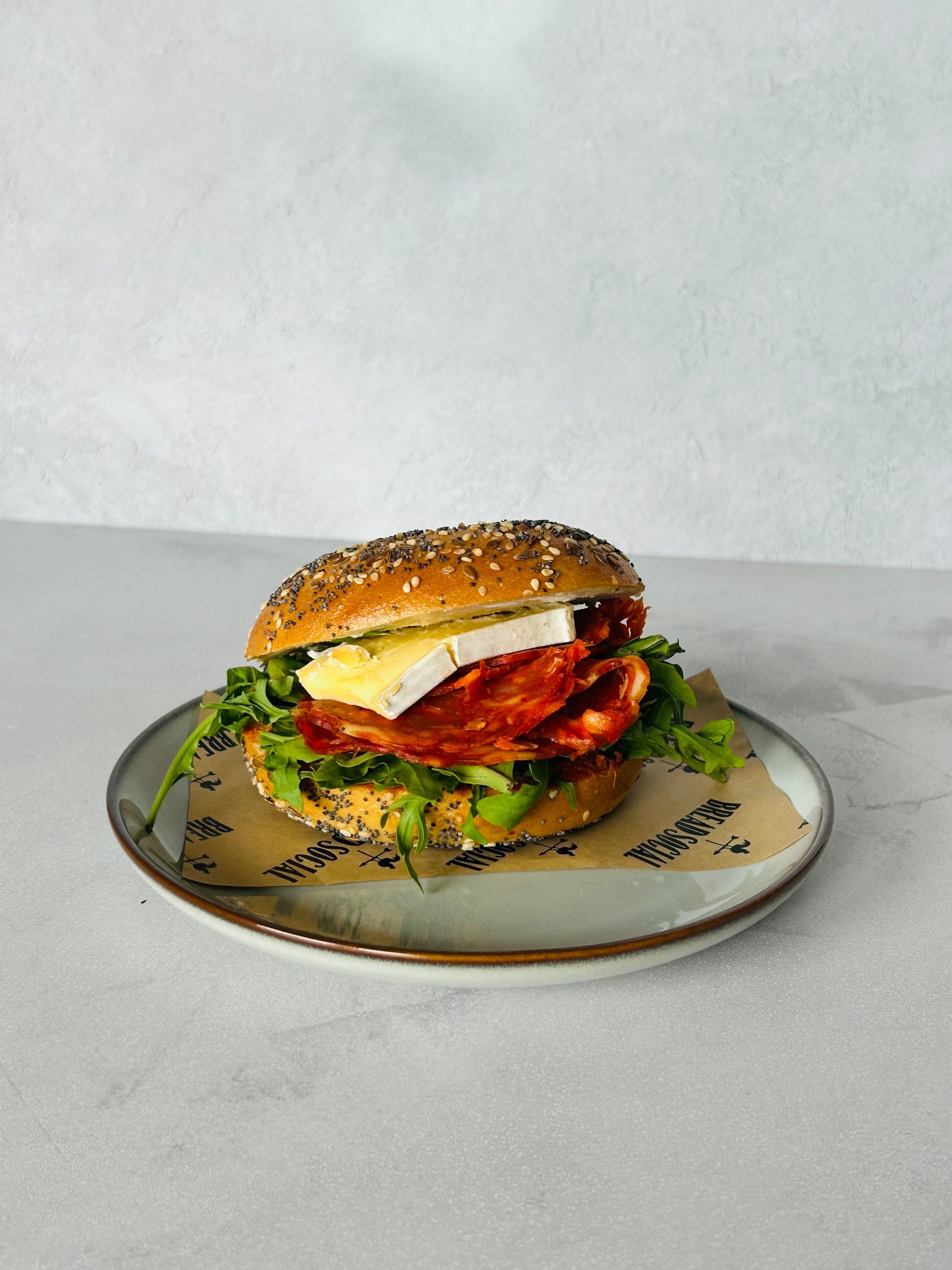 Salami and Brie Bagel Sandwich